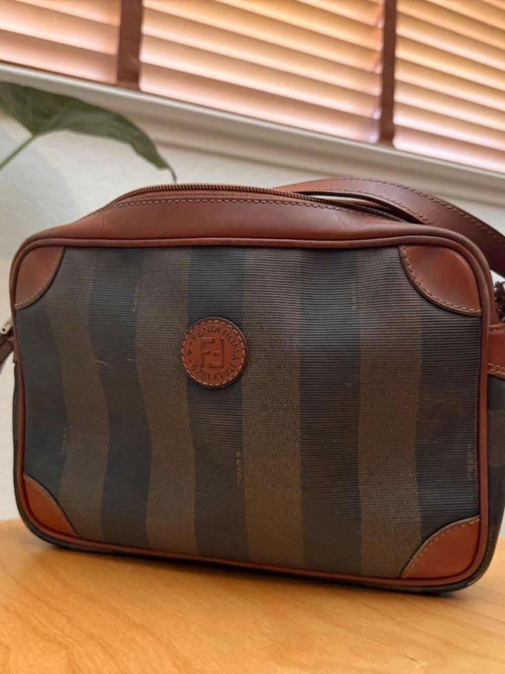 Fendi Pequin Vintage Crossbody Brown Black Stripe